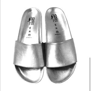 EHM Silver Leather Slides